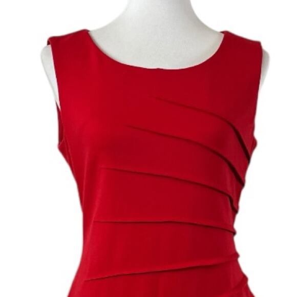 Calvin Klein Sheath Dress Sunburst Ruched Sleeveless Red Crimson Women’s Size 8 - Picture 7 of 15